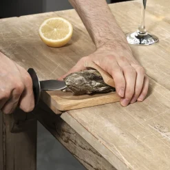 Gifi Service à huitres en inox et chêne 9 pièces