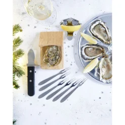 Gifi Service à huitres en inox et chêne 9 pièces