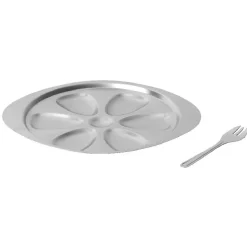 Gifi Service à huîtres argenté inox 6 plats 6 fourchettes