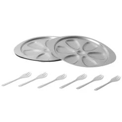 Gifi Service à huîtres argenté inox 6 plats 6 fourchettes