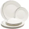 Gifi Service à vaisselle blanc lignes courbées noires et grises 8 pièces