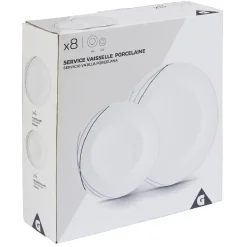 Gifi Service à vaisselle blanc lignes courbées noires et grises 8 pièces