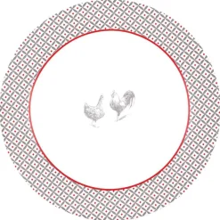 Gifi Service à vaisselle design campagne poule 12 pièces gris blanc rouge