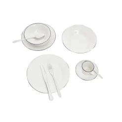 Gifi Service à vaisselle porcelaine blanc liseré noir 36 pièces