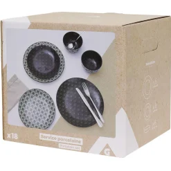 Gifi Service en porcelaine motif noir et blanc 18 pièces