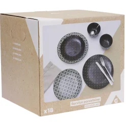 Gifi Service en porcelaine motif noir et blanc 18 pièces