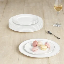 Gifi Service vaisselle 12 pièces blanc décor filet doré