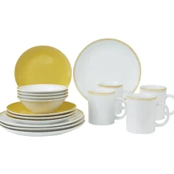 Gifi Service vaisselle complet jaune et blanc 32 pièces