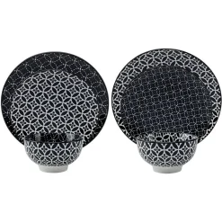 Gifi Service vaisselle en porcelaine 18 pièces motif graphique noir et blanc