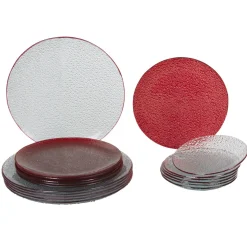 Gifi Service vaisselle rond en verre rouge transparent 18 pièces