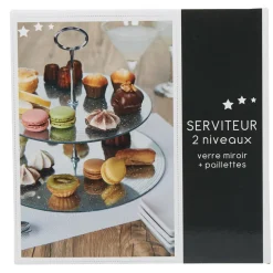 Gifi Serviteur 2 niveaux verre transparent pailleté