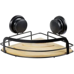 Gifi Equipement Douche^Serviteur de douche d'angle bambou et métal noir