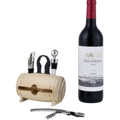 Gifi Set 4 accessoires à vin dans tonneau en bois