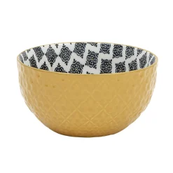 Gifi Set 4 bols décor ethnique noir et blanc et support en bambou