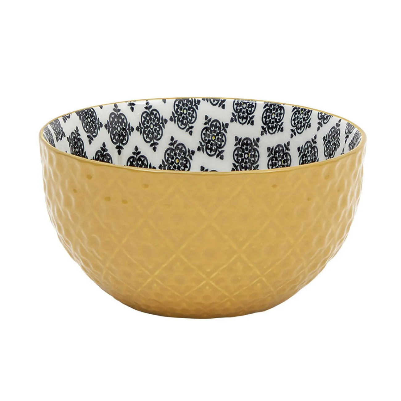 Gifi Set 4 bols décor ethnique noir et blanc et support en bambou