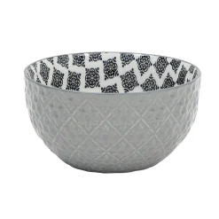 Gifi Set 4 bols décor ethnique noir et blanc et support en bambou