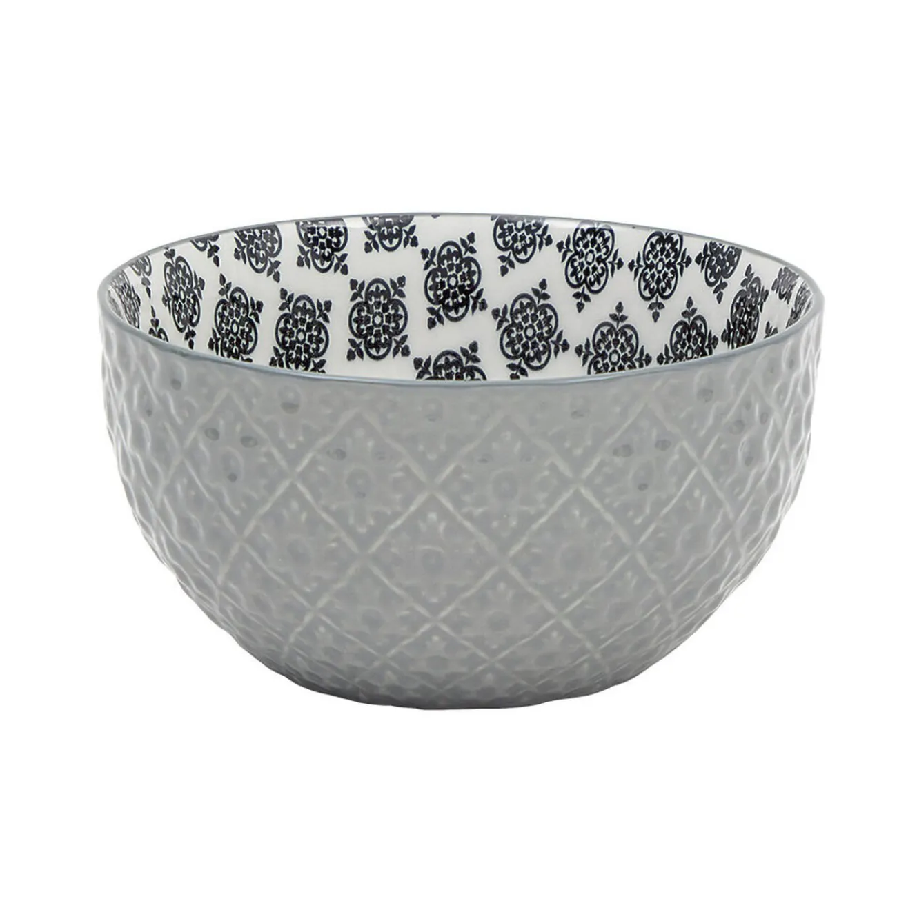 Gifi Set 4 bols décor ethnique noir et blanc et support en bambou