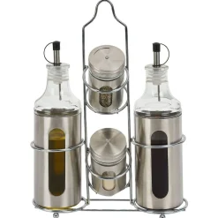 Gifi Set assaisonnement 4-en-1 en verre et fer gris