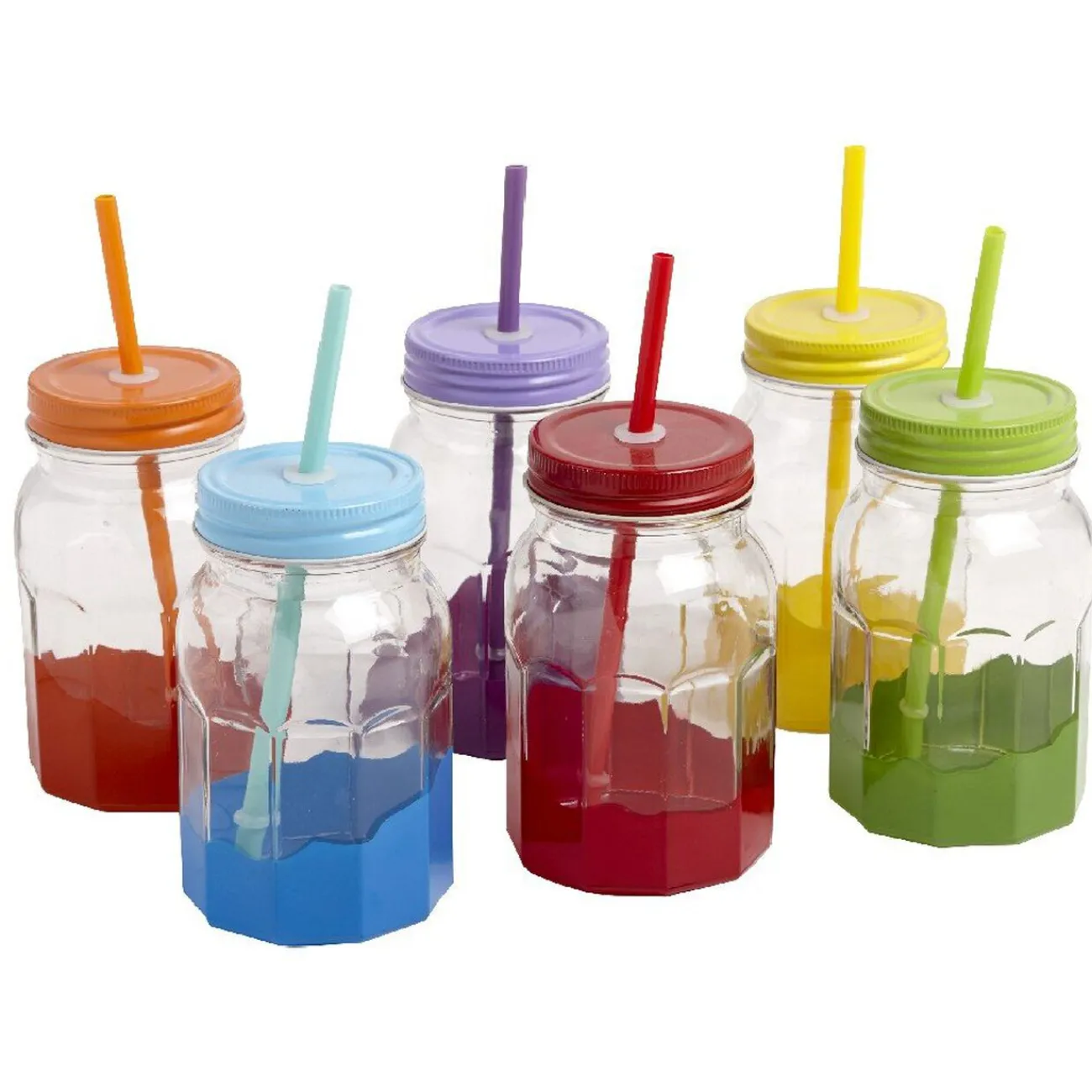 Gifi Set de 6 bocaux et pailles multicolores