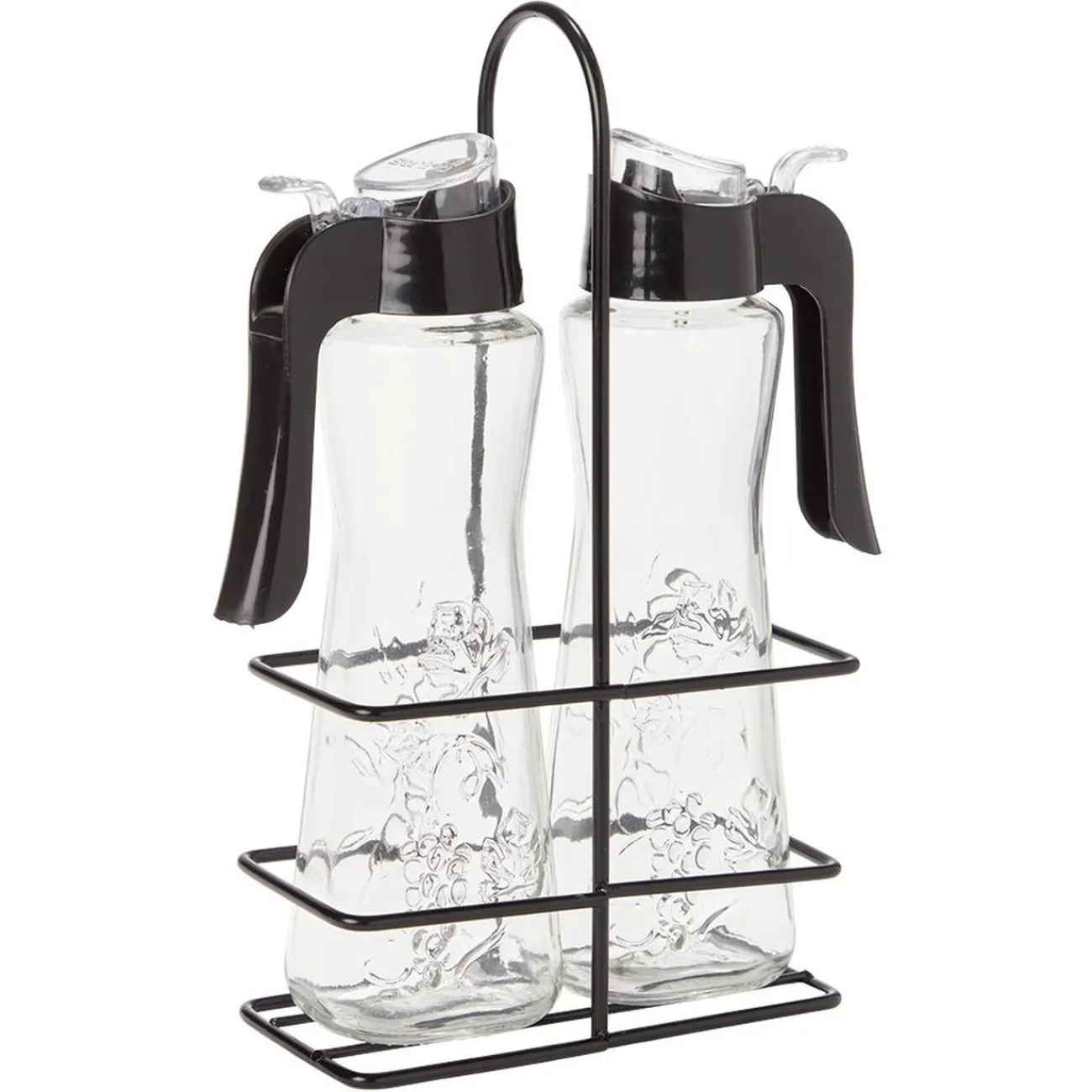 Gifi Set huile et vinaigre en verre relief fleur Ø5xH20cm