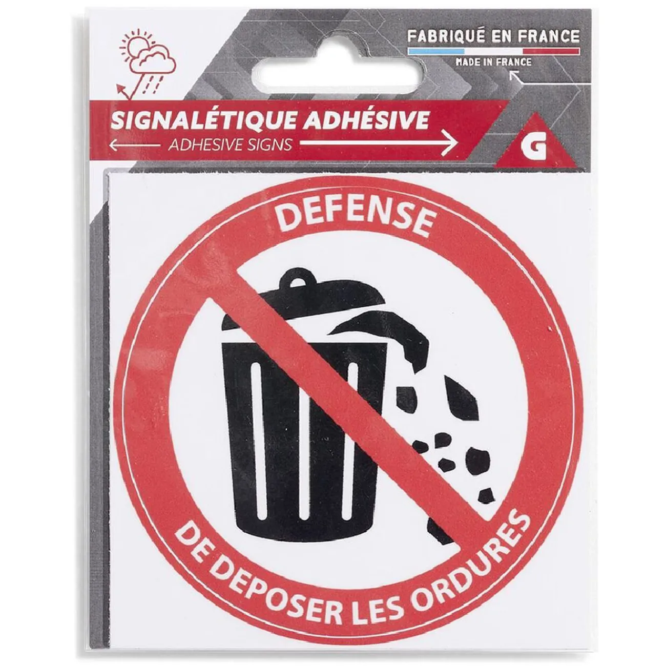 Gifi Colle Et Adhésif^Signalétique adhésive "Défense de déposer les ordures" - 8x8 cm