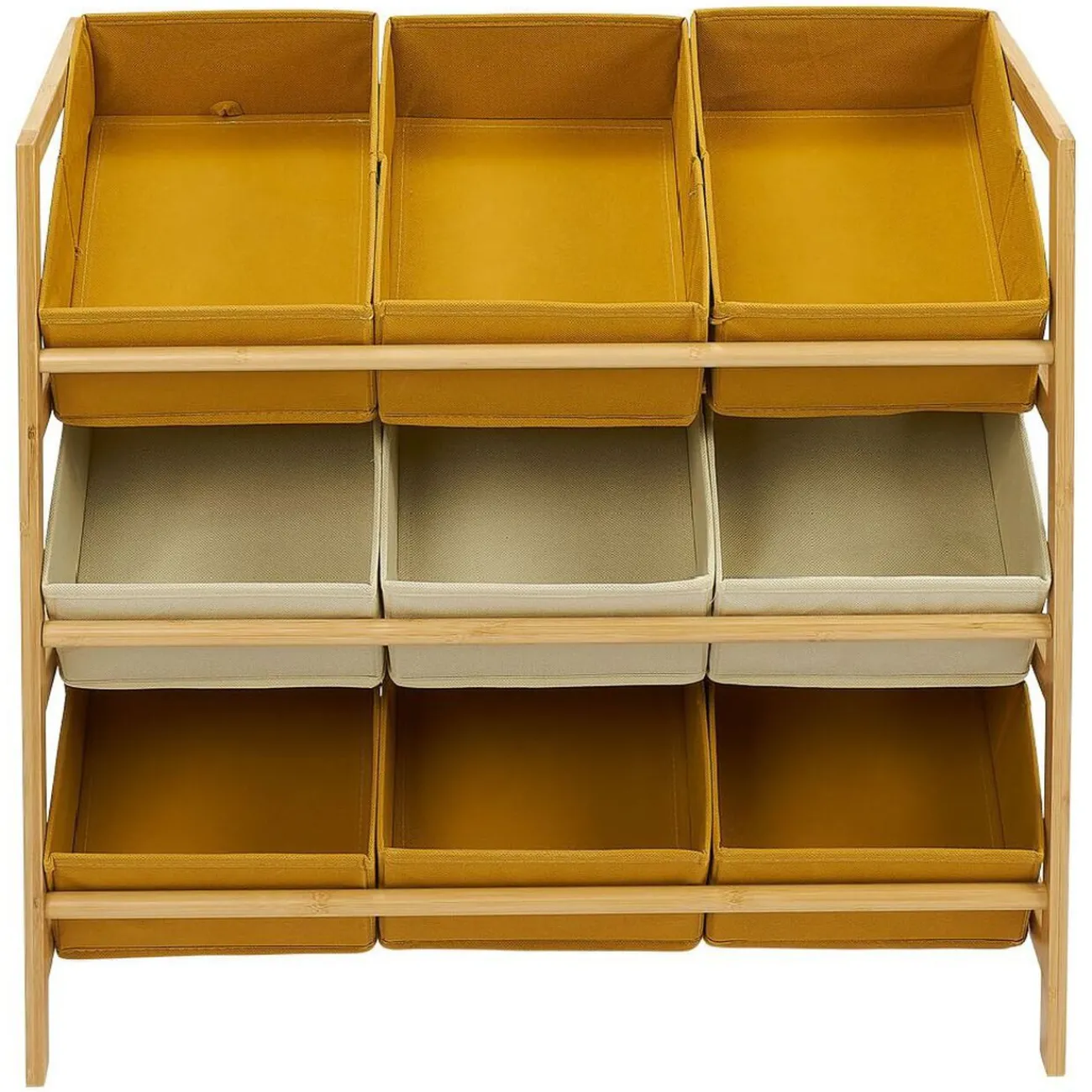 Gifi Rangement|Structure bambou avec 9 panières de rangement polyester 65xH60x27cm