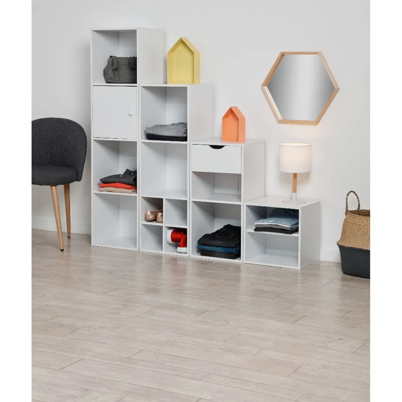 Gifi Rangement|Structure Box Cube 2 cases 35,2x30x69,2cm bois blanc