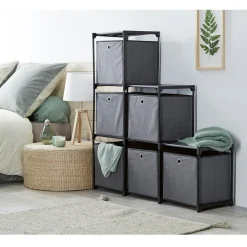 Gifi Rangement|Structure de rangement modulable en métal 6 cases avec paniers gris