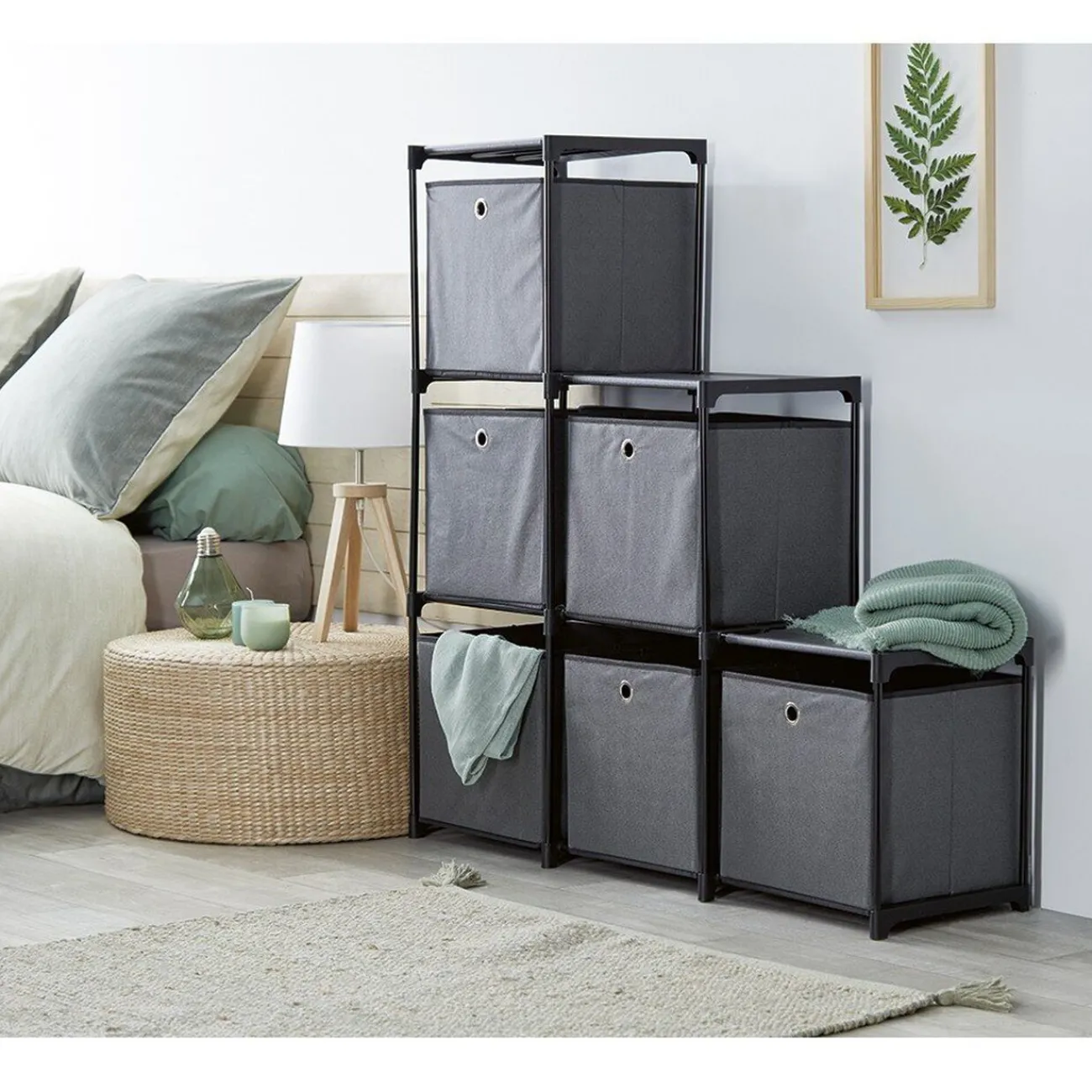 Gifi Rangement|Structure de rangement modulable en métal 6 cases avec paniers gris