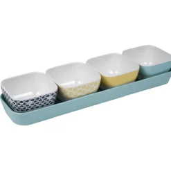 Gifi Support à apéritifs avec 4 coupelles déco jaune bleu