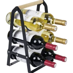 Gifi Support 6 bouteilles bois et métal noir