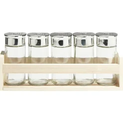 Gifi Support à épices en bois avec pot en verre x5