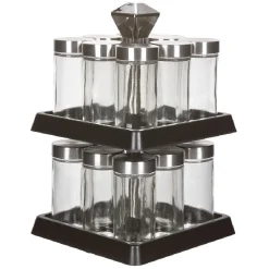 Gifi Support à épices noir 16 bocaux en verre et inox 2 étages