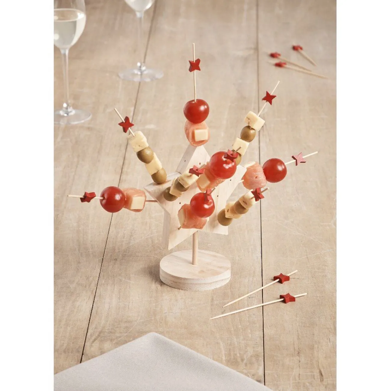 Gifi Support forme étoile bois avec 25 piques apéritif