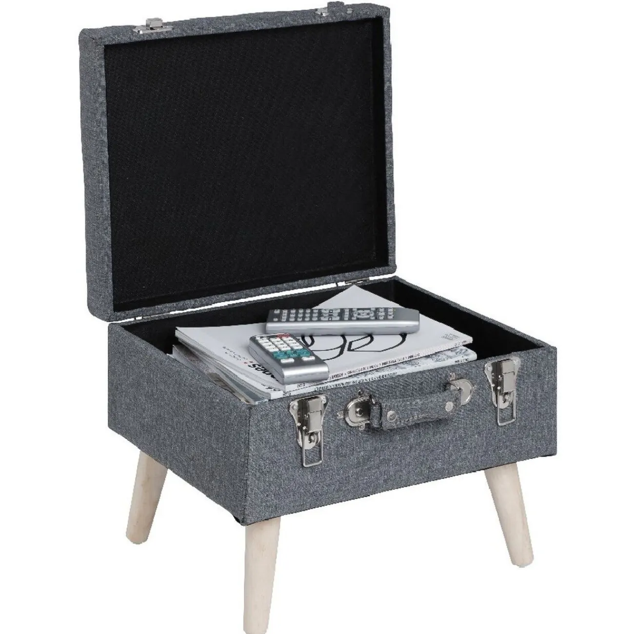 Gifi Rangement|Tabouret Malory gris clair avec malle intégrée