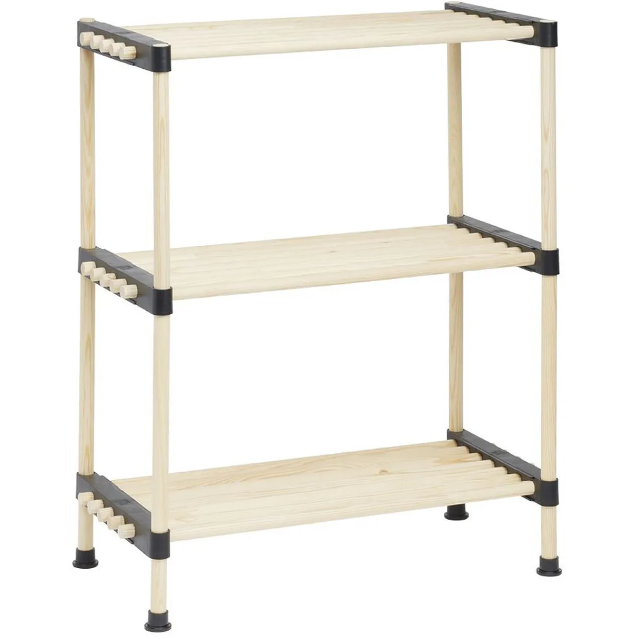 Gifi Rangement|Étagere 3 niveaux bois beige et plastique noir - 40x28xH74,5cm
