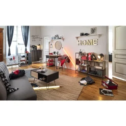 Gifi Rangement|Étagère 4 casiers Stanley noire et naturelle