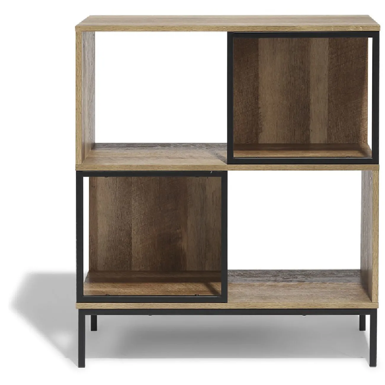 Gifi Rangement|Étagère 4 casiers Stanley noire et naturelle