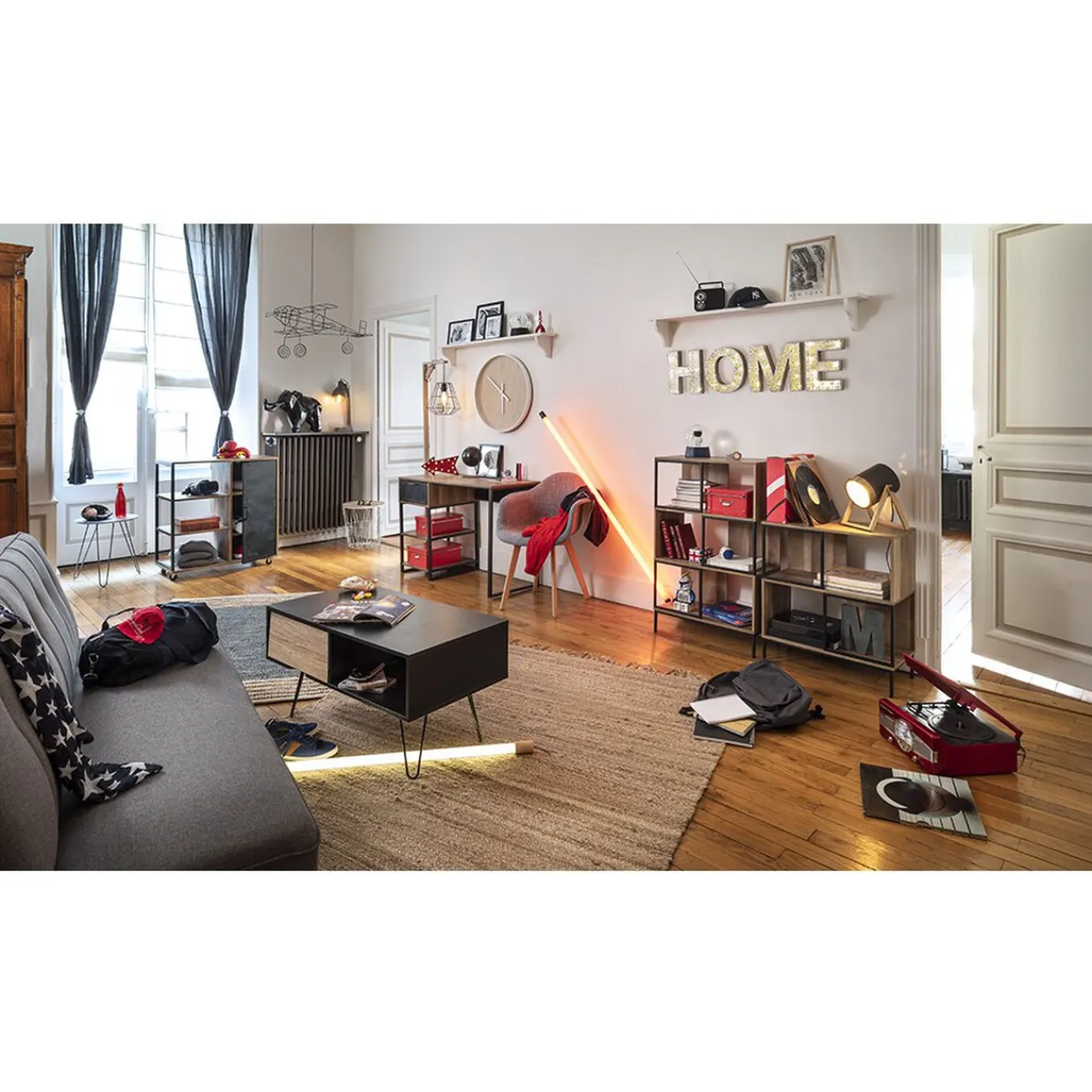 Gifi Rangement|Étagère 6 casiers Stanley noire et naturelle