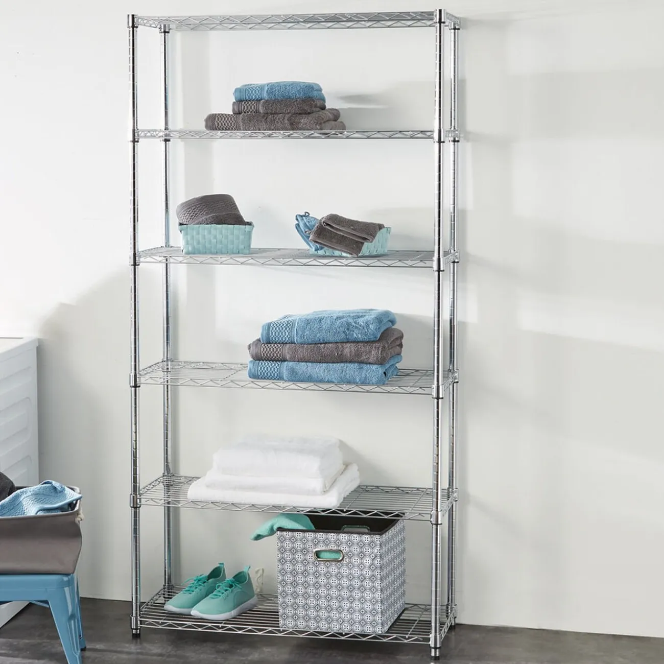 Gifi Rangement|Étagère 5 niveaux gris chromé