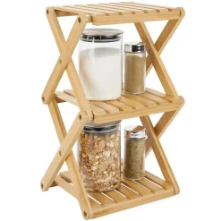 Gifi Étagère 3 niveaux pliable bambou naturel 22,1xH35,5x18,3cm