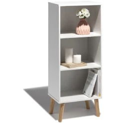 Gifi Rangement|Étagère Bergen blanche 3 niveaux pieds naturel - L.41 x P.29 x H.99 cm