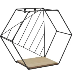 Gifi Rangement|Étagère courbe géométrique ajourée métal noir et bois x3