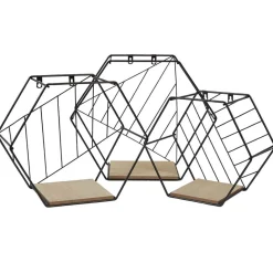 Gifi Rangement|Étagère courbe géométrique ajourée métal noir et bois x3