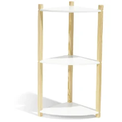 Gifi Rangement|Étagère d'angle en pin blanc et naturel 3 niveaux
