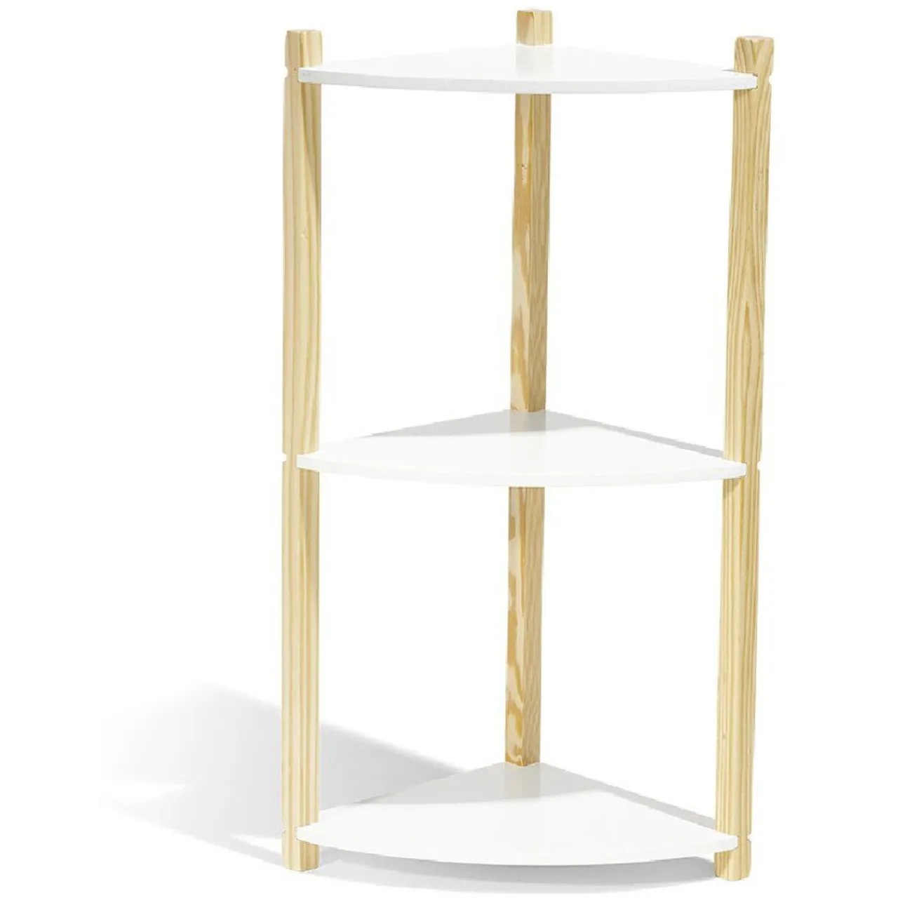 Gifi Rangement|Étagère d'angle en pin blanc et naturel 3 niveaux