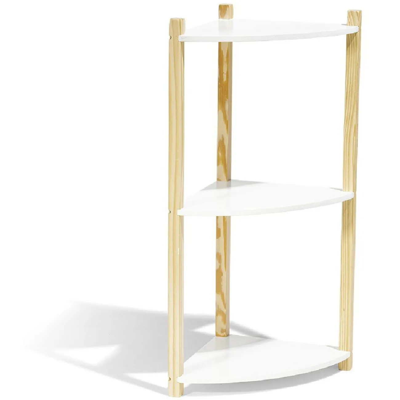 Gifi Rangement|Étagère d'angle en pin blanc et naturel 3 niveaux