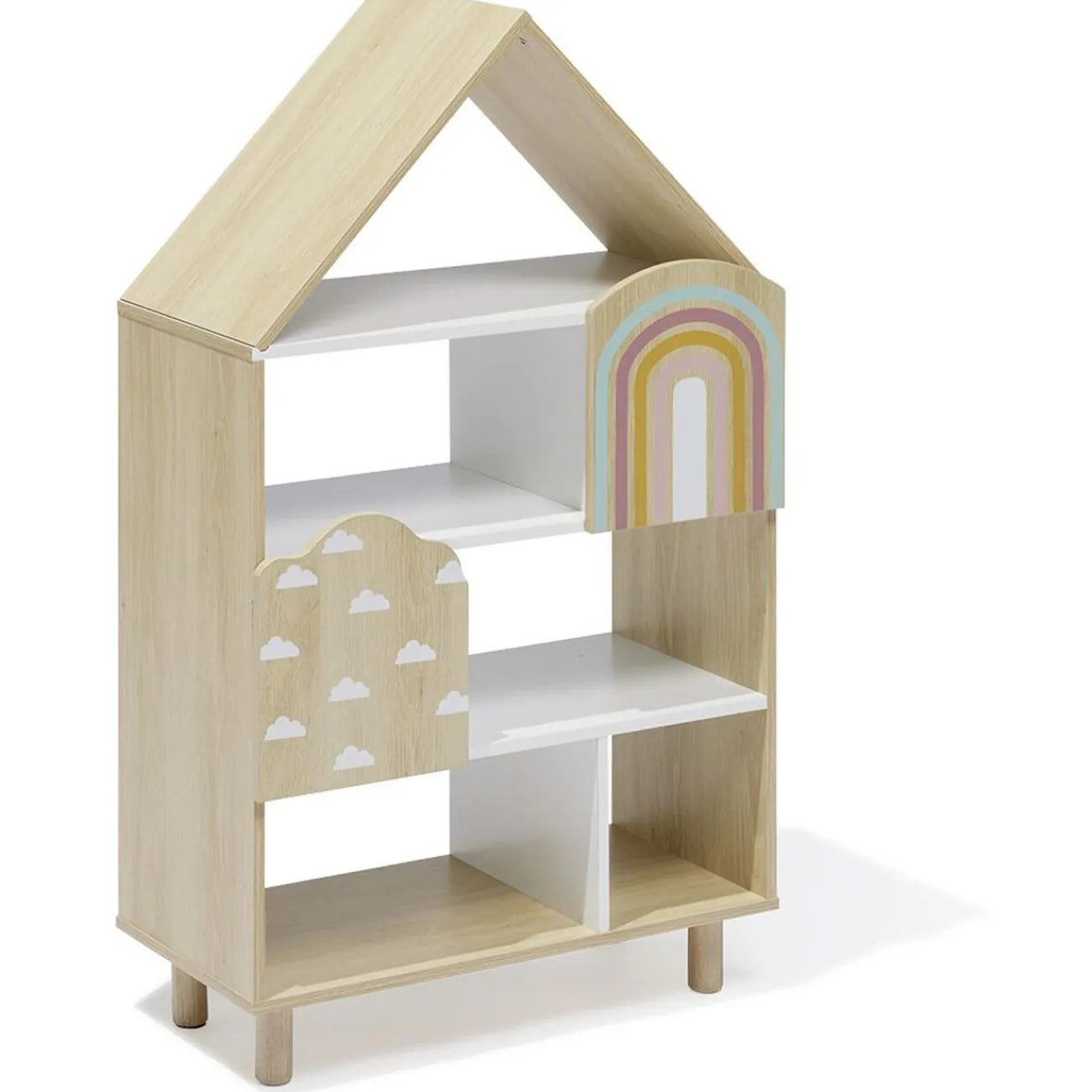 Gifi Rangement|Étagère enfant 7 cases design nuage arc en ciel - L60,5xP30xH100 cm