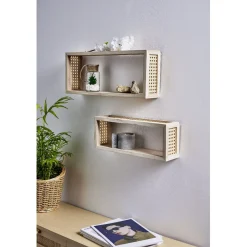 Gifi Rangement|Étagère murale bois et cannage L.40cm
