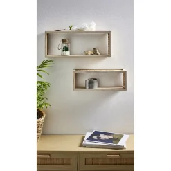 Gifi Rangement|Étagère murale bois et cannage L.40cm